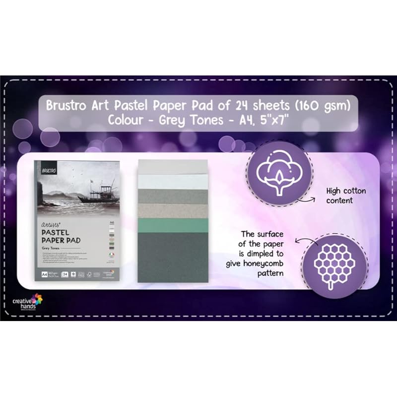 Brustro Artists Pastel Paper Pad Of 24 Sheets (160 Gsm), Colour - Grey Tones, Size - A4 | Ideal For Pastels, Color Penci A4 серый
Brustro Artists Pastel Paper Pad Of 24 Sheets (160 Gsm), Colour - Grey Tones, Size - A4 | Ideal For Pastels, Color Penci A4 серый