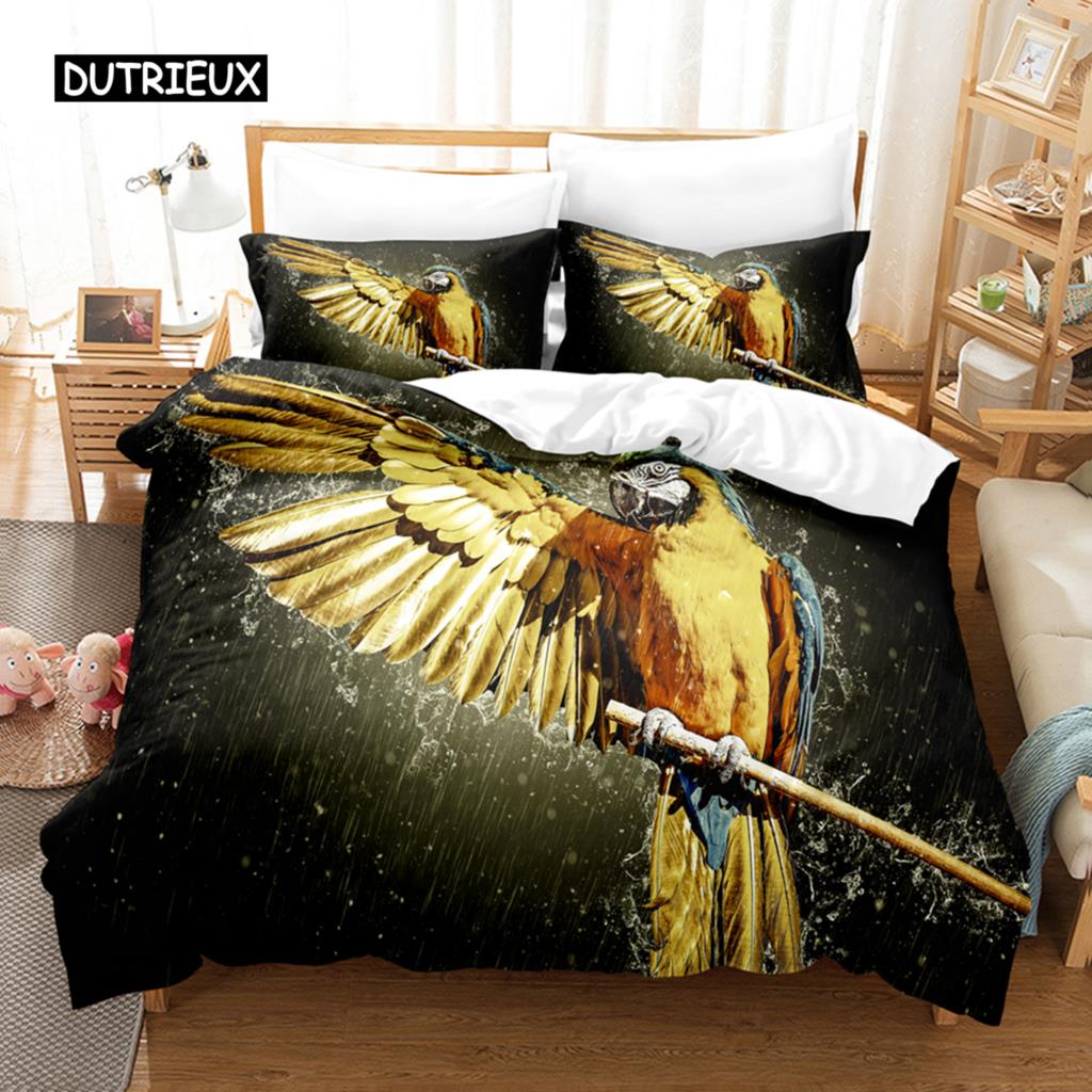 Комплект постельного белья с 3D-животными и рисунком попугаев, пододеяльник из микрофибры с 1/2 наволочками, постельное белье King Queen Twin класса люкс EU single(135x200cm)