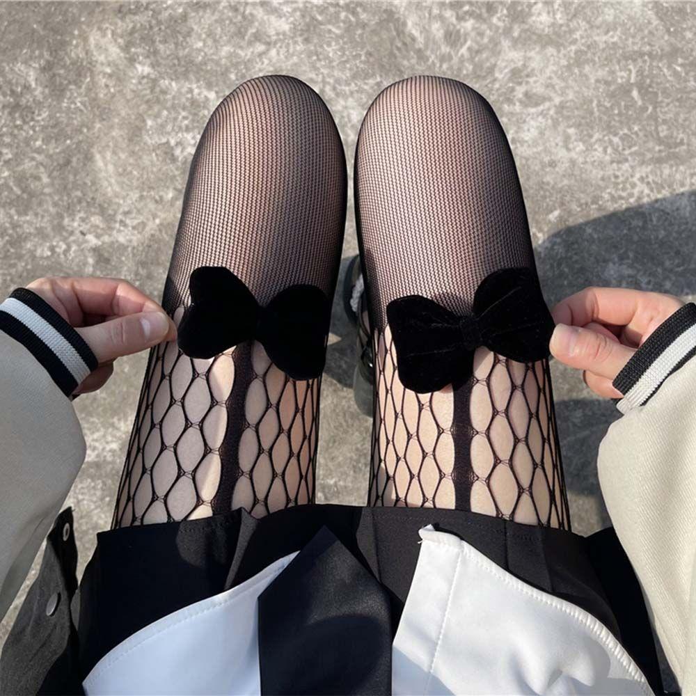 Подарок для девочек, женские сетчатые колготки в стиле Лолиты, женские колготки с бантом, ажурные чулочно-носочные изделия