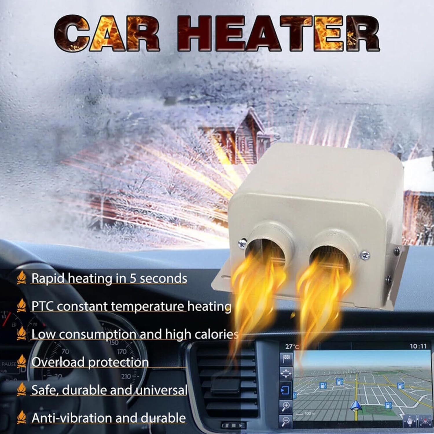12V 600W Dual Hole Car Heater Window Defrosting Defogging Vehicle Interior PTC Heater Type A
12V 600W Dual Hole Car Heater Window Defrosting Defogging Vehicle Interior PTC Heater Type A