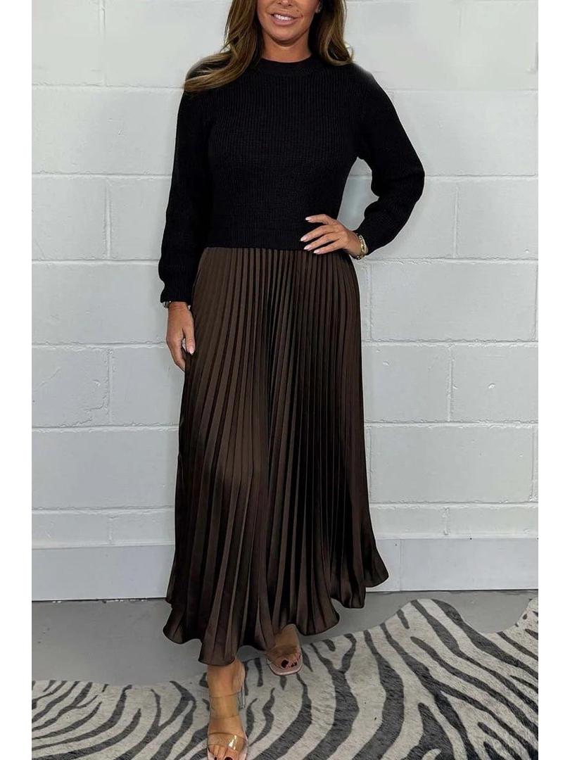 2026 European & American Women s Autumn/Winter Ribbed Pleated Dress, Round Neck Top S черный коричневый
2026 European & American Women s Autumn/Winter Ribbed Pleated Dress, Round Neck Top S черный коричневый
