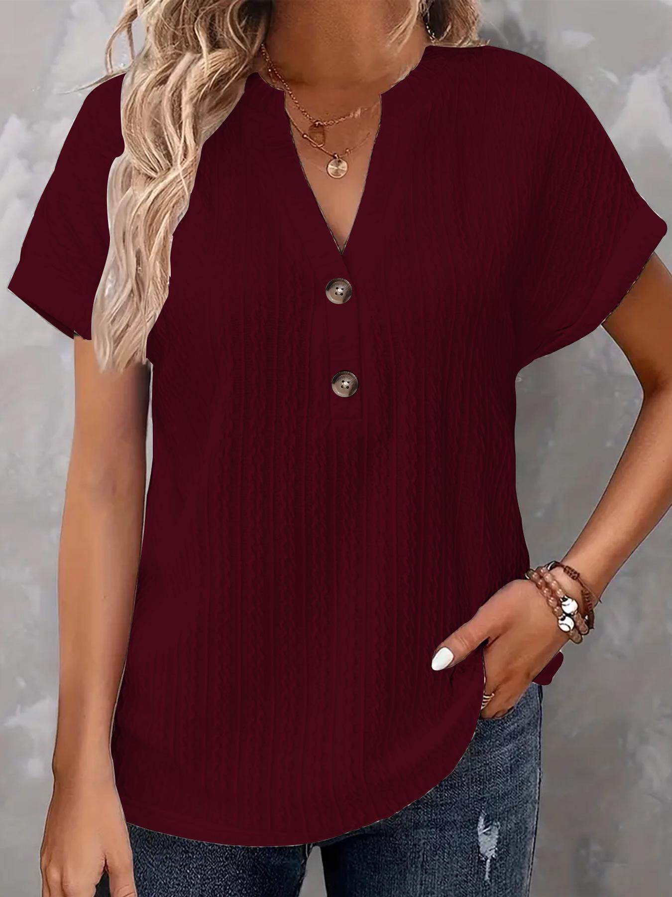 2026 Spring/Summer Women s Fashion Solid Color Button V-Neck Casual T-Shirt Medium (M) вино красного
2026 Spring/Summer Women s Fashion Solid Color Button V-Neck Casual T-Shirt Medium (M) вино красного