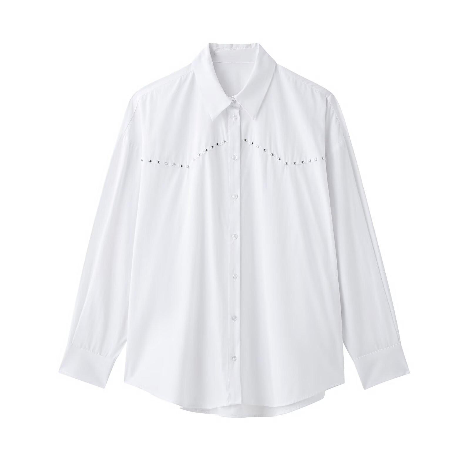 Spring 2025 Women s Loose-Fit Rivet-Embellished Poplin Shirt with Turn-Down Collar Large
Spring 2025 Women s Loose-Fit Rivet-Embellished Poplin Shirt with Turn-Down Collar Large