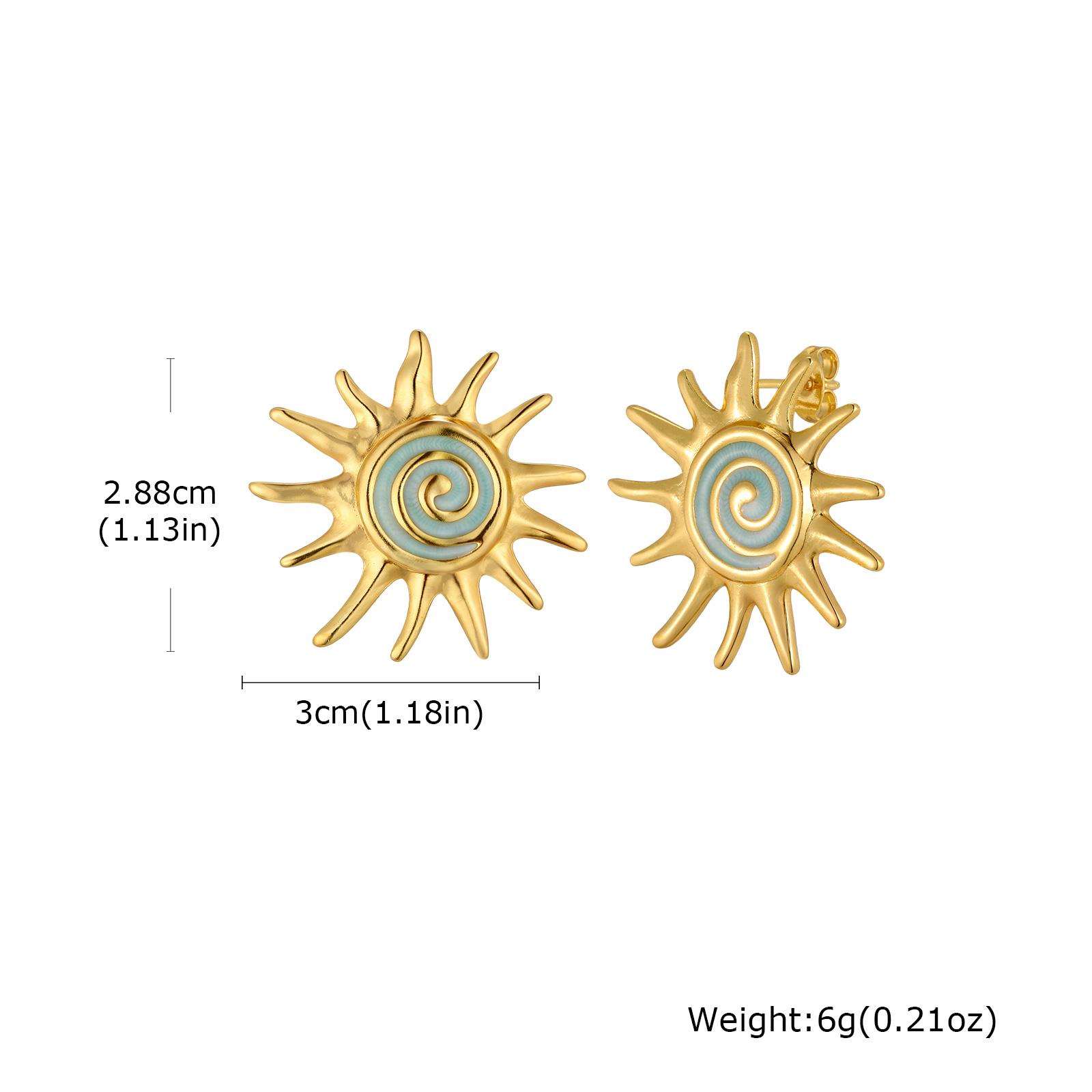 Gold Color Sunburst Enamel Earrings Women, Stainless Steel Spiral Blue Studs, Waterproof Non Tarnish, Party Fashion Accessory
Gold Color Sunburst Enamel Earrings Women, Stainless Steel Spiral Blue Studs, Waterproof Non Tarnish, Party Fashion Accessory