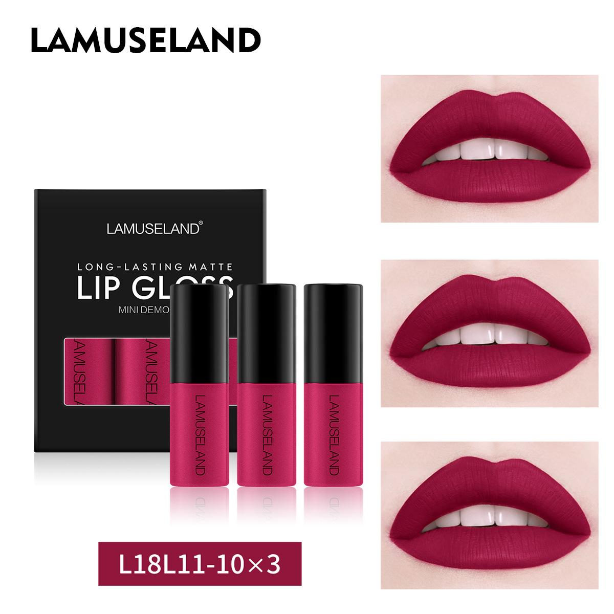 LAMUSELAND 3 шт./компл. милая мини-водостойкая долговечная жидкая помада матовый блеск для губ 3,5 г x 3
LAMUSELAND 3 шт./компл. милая мини-водостойкая долговечная жидкая помада матовый блеск для губ 3,5 г x 3