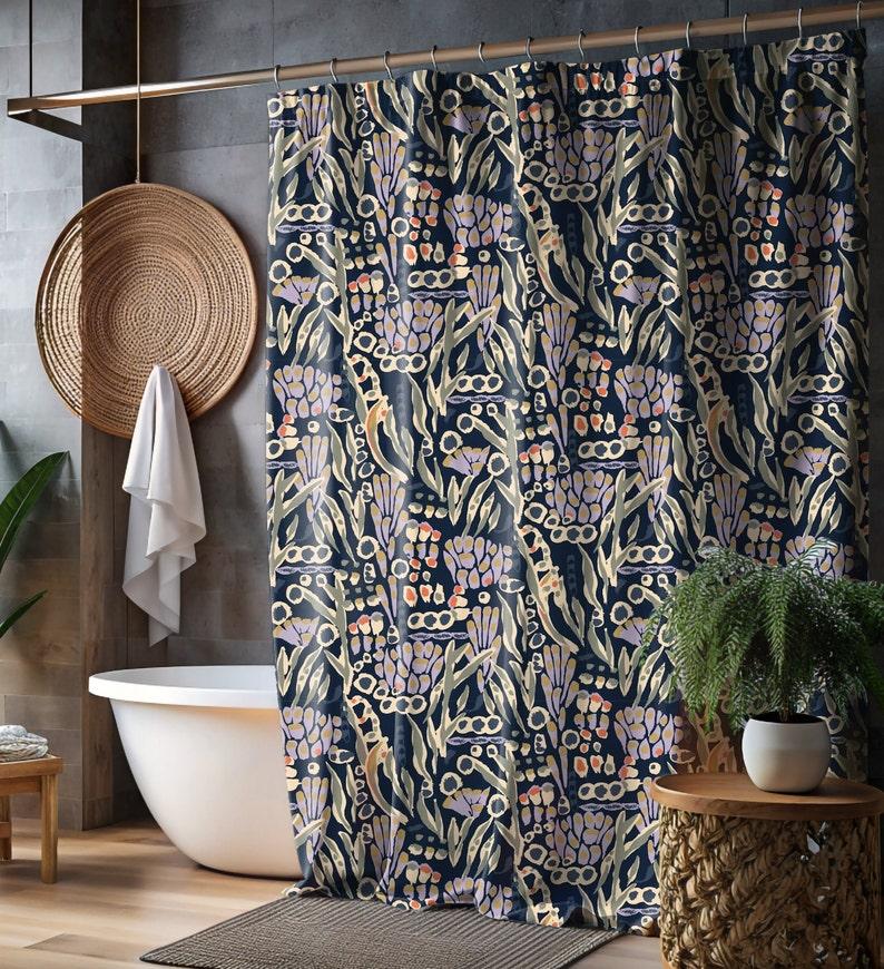 Purple Abstract Botanical Shower Curtain - Illustrated Floral Design In Dark Navy,Coral & Sage Green, Retro Tones Bathroom Decor W60H190(CM)-1 Pcs
Purple Abstract Botanical Shower Curtain - Illustrated Floral Design In Dark Navy,Coral & Sage Green, Retro Tones Bathroom Decor W60H190(CM)-1 Pcs
