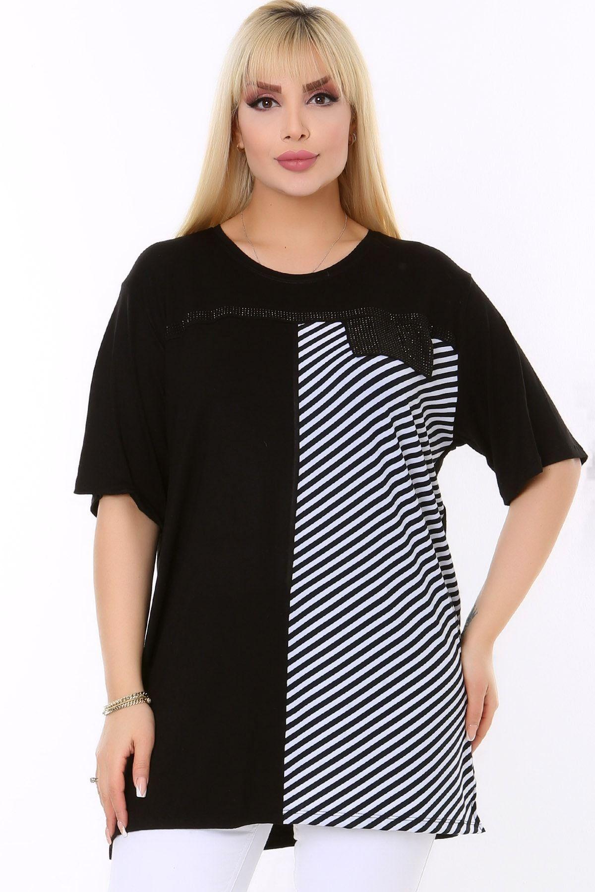 Women s Big Size Blouse Round Neck Double Color Blocked Bias Striped Chest Sequined Detailed Short Sleeve Comfortable Plus Size Blouse XL/2XL
Women s Big Size Blouse Round Neck Double Color Blocked Bias Striped Chest Sequined Detailed Short Sleeve Comfortable Plus Size Blouse XL/2XL