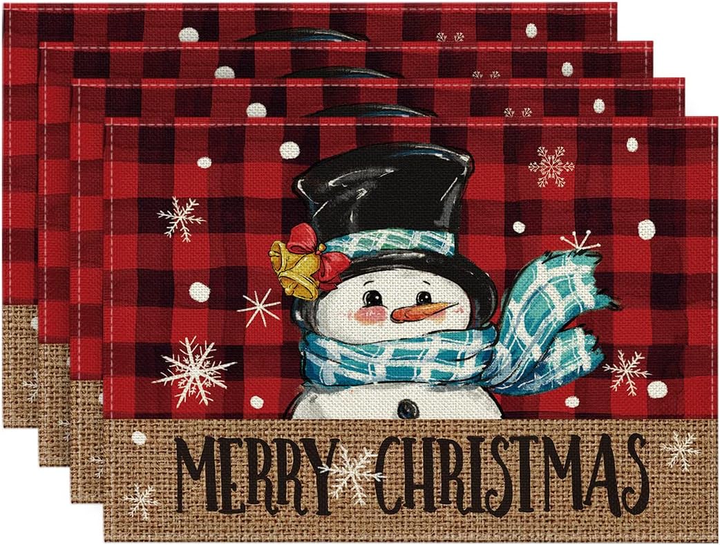 Snowman Red Black Buffalo Plaid Christmas Placemats Winter Xmas Holiday Table Mats for Party Kitchen Dining Decoration 4pcs
Snowman Red Black Buffalo Plaid Christmas Placemats Winter Xmas Holiday Table Mats for Party Kitchen Dining Decoration 4pcs