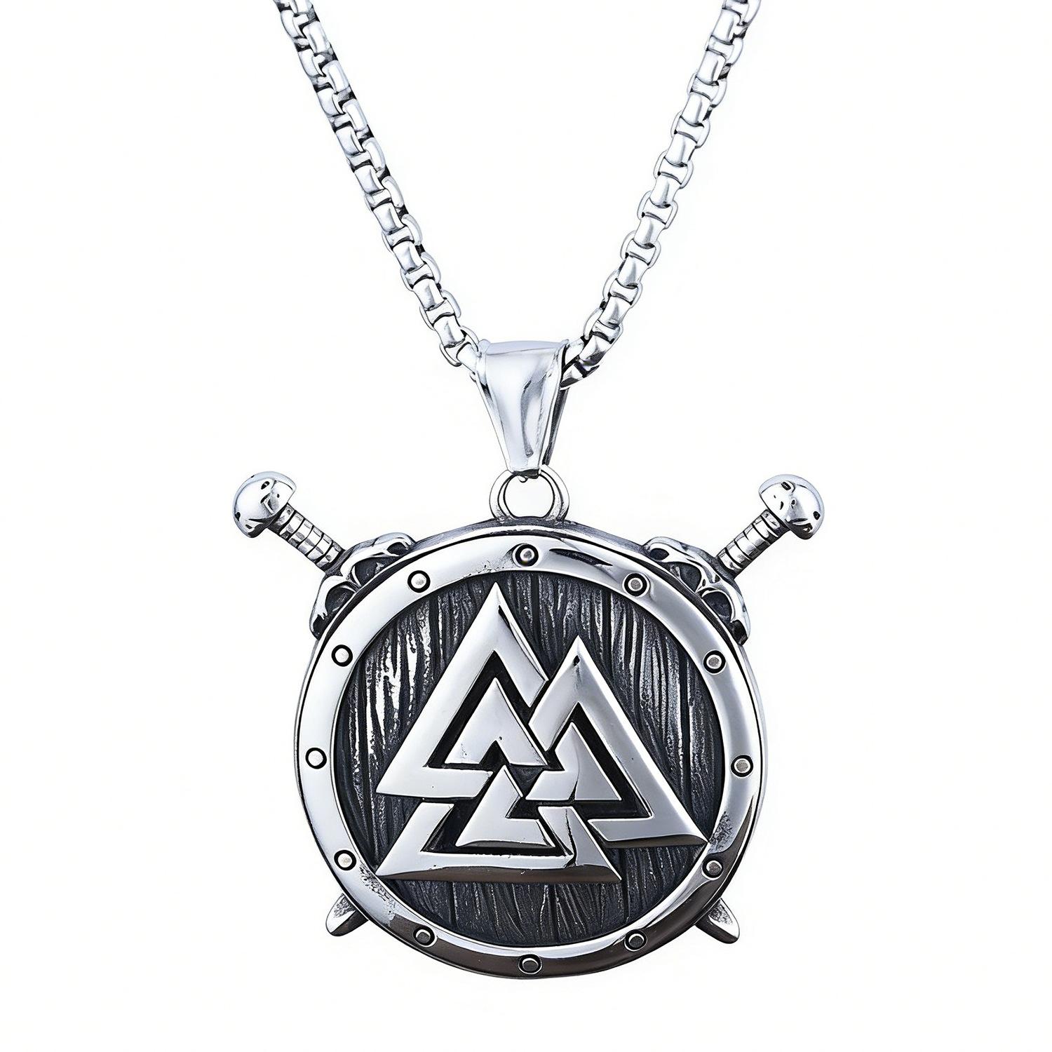 Viking Double Sword And Shield Pendant Necklace Stainless Steel Jewelry For Men Women
Viking Double Sword And Shield Pendant Necklace Stainless Steel Jewelry For Men Women