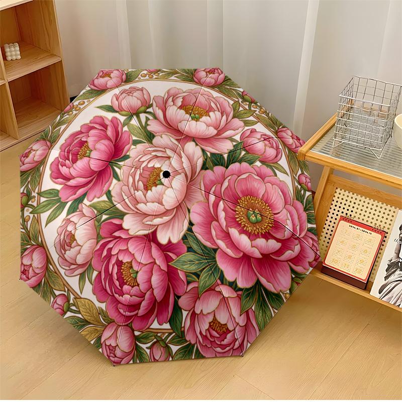 Pink Peonies with Golden Leaves Theme Automatic Umbrella Compact 8-Rib Design Sturdy Construction Durable Umbrella Stylish Accessory
Pink Peonies with Golden Leaves Theme Automatic Umbrella Compact 8-Rib Design Sturdy Construction Durable Umbrella Stylish Accessory
