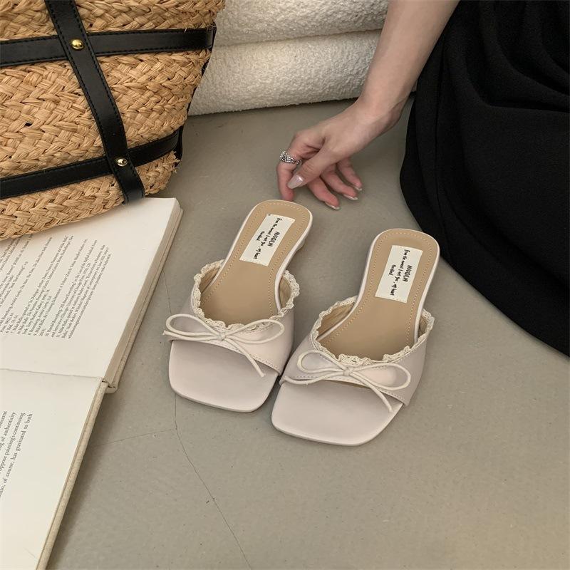 2025 весна и осень новая мода французские шлепанцы на высоком каблуке женская обувь носить с юбками фея круто 39 абрикосовый