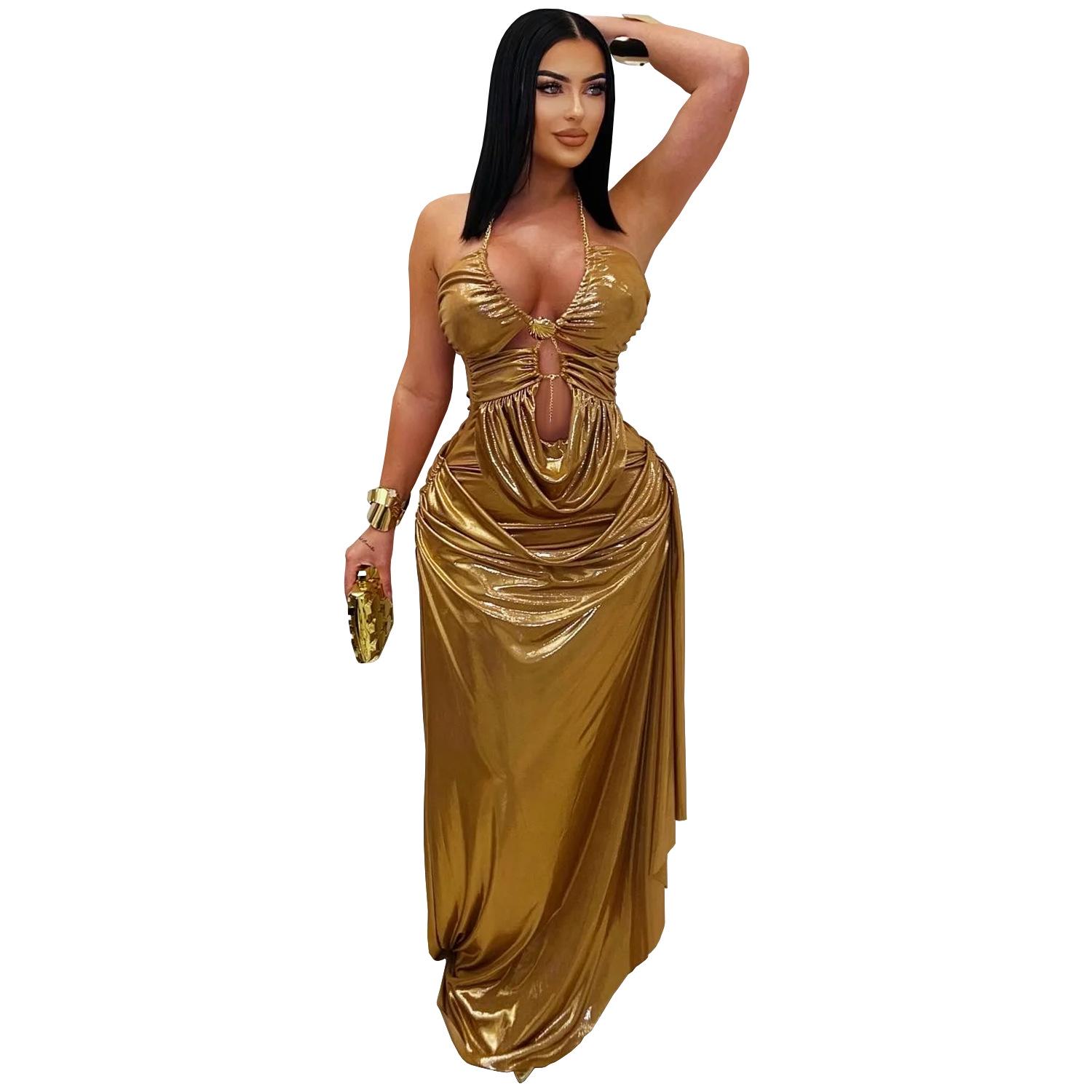 Women s Sexy Halter Gold Chain Pleated Bodycon Dress M золотий
Women s Sexy Halter Gold Chain Pleated Bodycon Dress M золотий