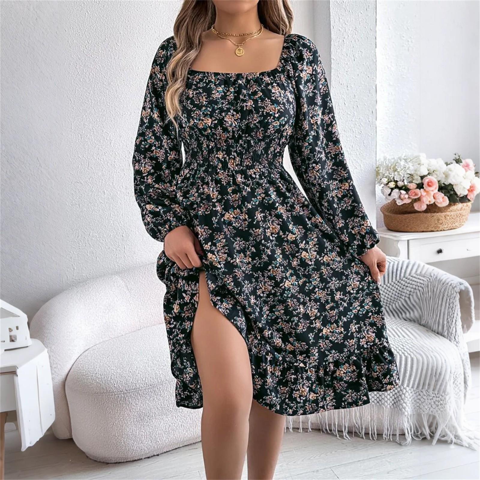 Women s Fashion Retro Floral Print Long Sleeve Waisted A-Line Pullover Dress L чорний
Women s Fashion Retro Floral Print Long Sleeve Waisted A-Line Pullover Dress L чорний