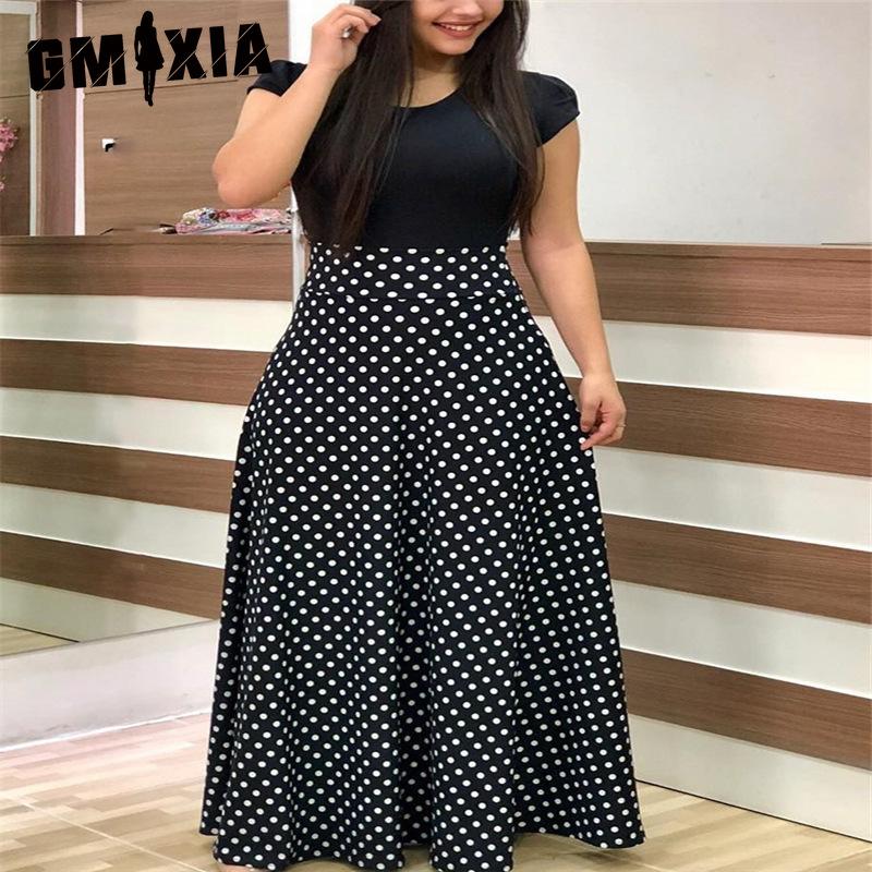 GMXIA Платье в стиле бохо с цветочным принтом, пэчворк, коротким рукавом, круглым вырезом, большим подолом, длинное, женское, на лето L