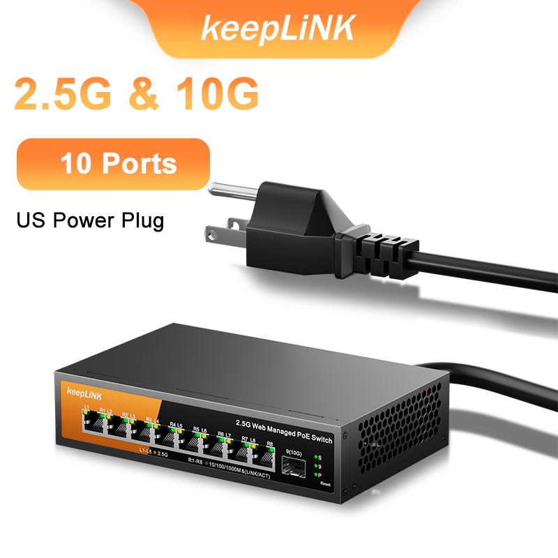 KeepLink 9-Port Multi-Gigabit Managed Switch with 8-2.5Gbps PoE and 1-10Gb SFP+ Uplink
KeepLink 9-Port Multi-Gigabit Managed Switch with 8-2.5Gbps PoE and 1-10Gb SFP+ Uplink