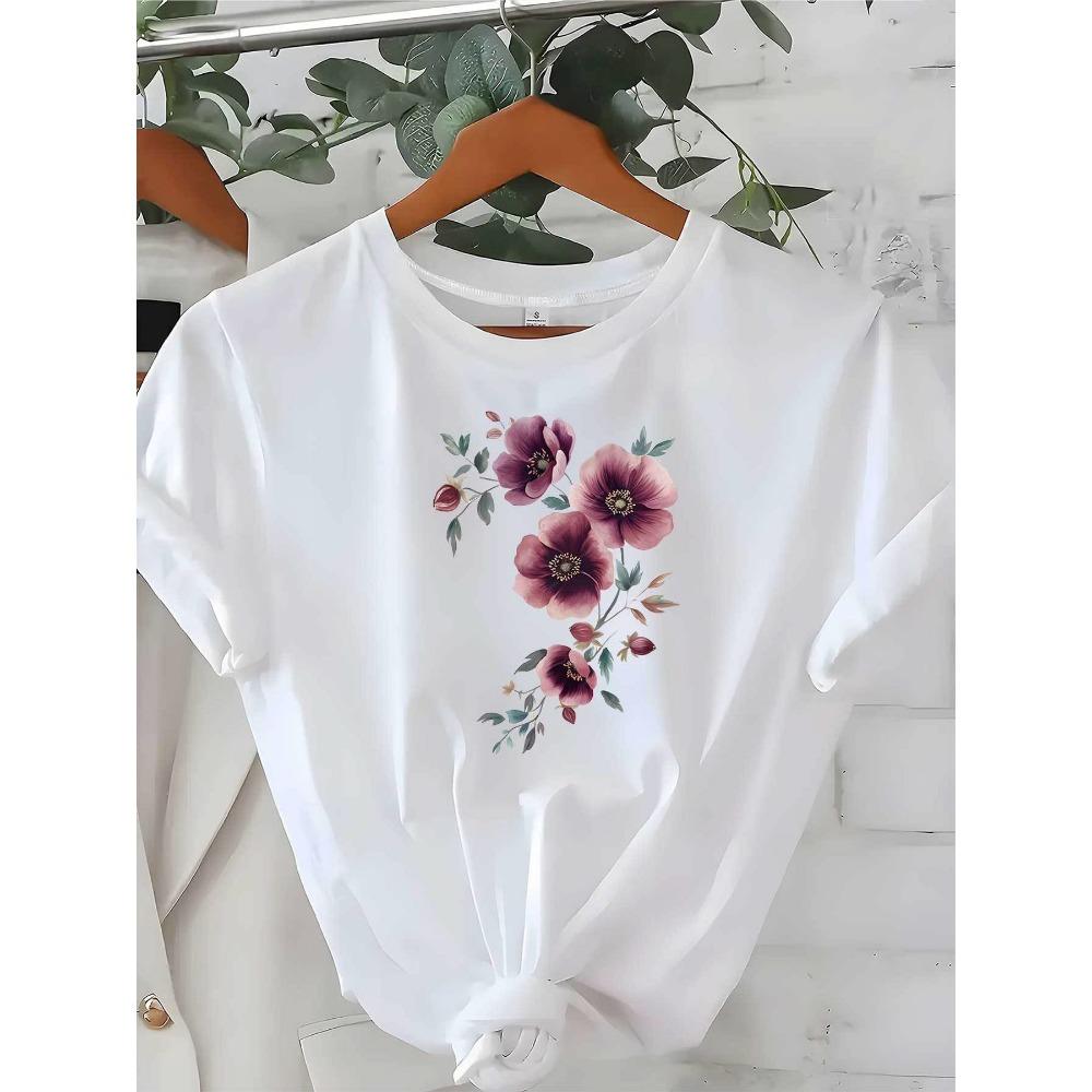 Fashion Short Sleeve Top Flower Print Black and White Breathable and Leisure Harajuku Short Sleeve Clothes S
Fashion Short Sleeve Top Flower Print Black and White Breathable and Leisure Harajuku Short Sleeve Clothes S