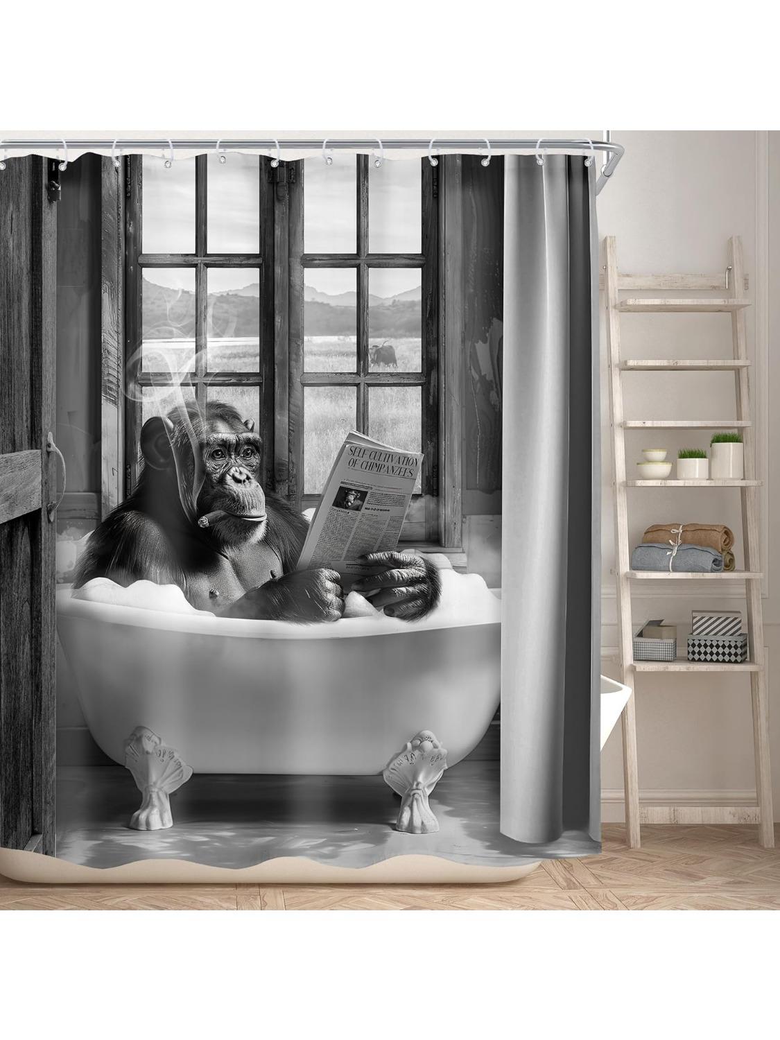 Funny Shower Curtain For Men Bathroom Decor Vintage Black White Monkey Reading Newspaper Chimpanzee In Bathtub Animal W60H190(CM)-1 Pcs
Funny Shower Curtain For Men Bathroom Decor Vintage Black White Monkey Reading Newspaper Chimpanzee In Bathtub Animal W60H190(CM)-1 Pcs