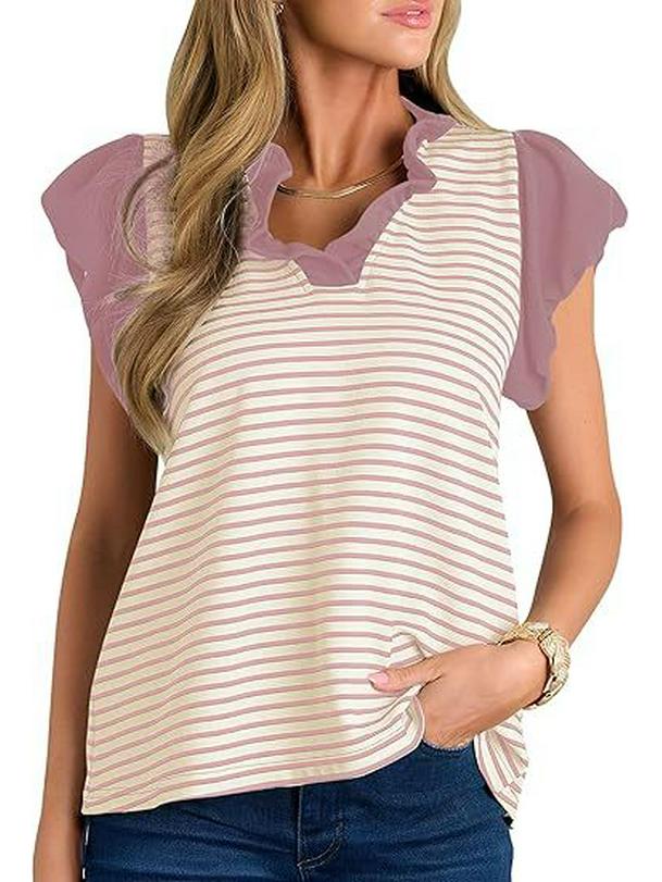 Women s Striped V-neck Patchwork Color Block Short Sleeve T-shirt for Spring/Summer S персиковий
Women s Striped V-neck Patchwork Color Block Short Sleeve T-shirt for Spring/Summer S персиковий