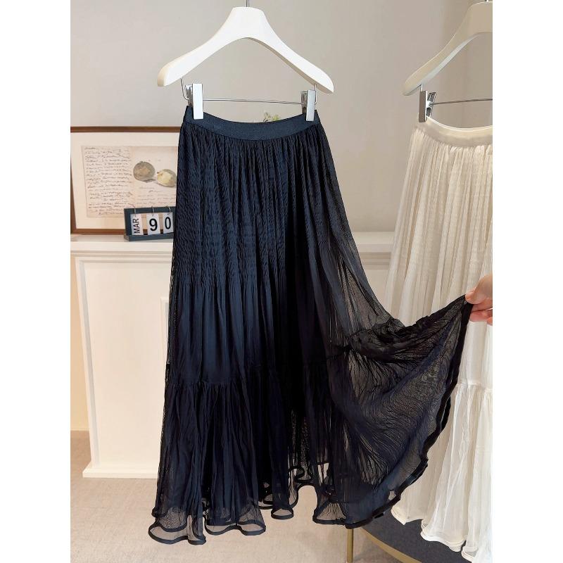 New high-end pleated mesh stitching A-shaped skirt women s autumn elastic waist solid color versatile medium and long fairy skirt one size fits all чёрный
New high-end pleated mesh stitching A-shaped skirt women s autumn elastic waist solid color versatile medium and long fairy skirt one size fits all чёрный