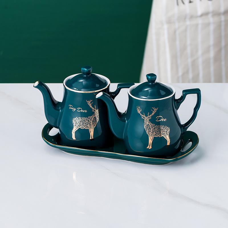 Nordic Emerald Ceramic Oil Bottle Set Creative Gold-painted Elk Vinegar Pot Home Restaurant Cooking Tools Kitchen Supplies
Nordic Emerald Ceramic Oil Bottle Set Creative Gold-painted Elk Vinegar Pot Home Restaurant Cooking Tools Kitchen Supplies