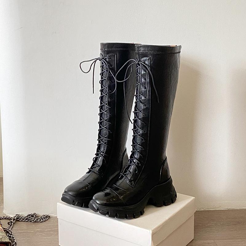 Women s Cross Lace Up Knee-High Leather Boots Platform Wedges Heel Black Riding Boots for Women Fashion Shoes Plush Botas Mujer 40
Women s Cross Lace Up Knee-High Leather Boots Platform Wedges Heel Black Riding Boots for Women Fashion Shoes Plush Botas Mujer 40