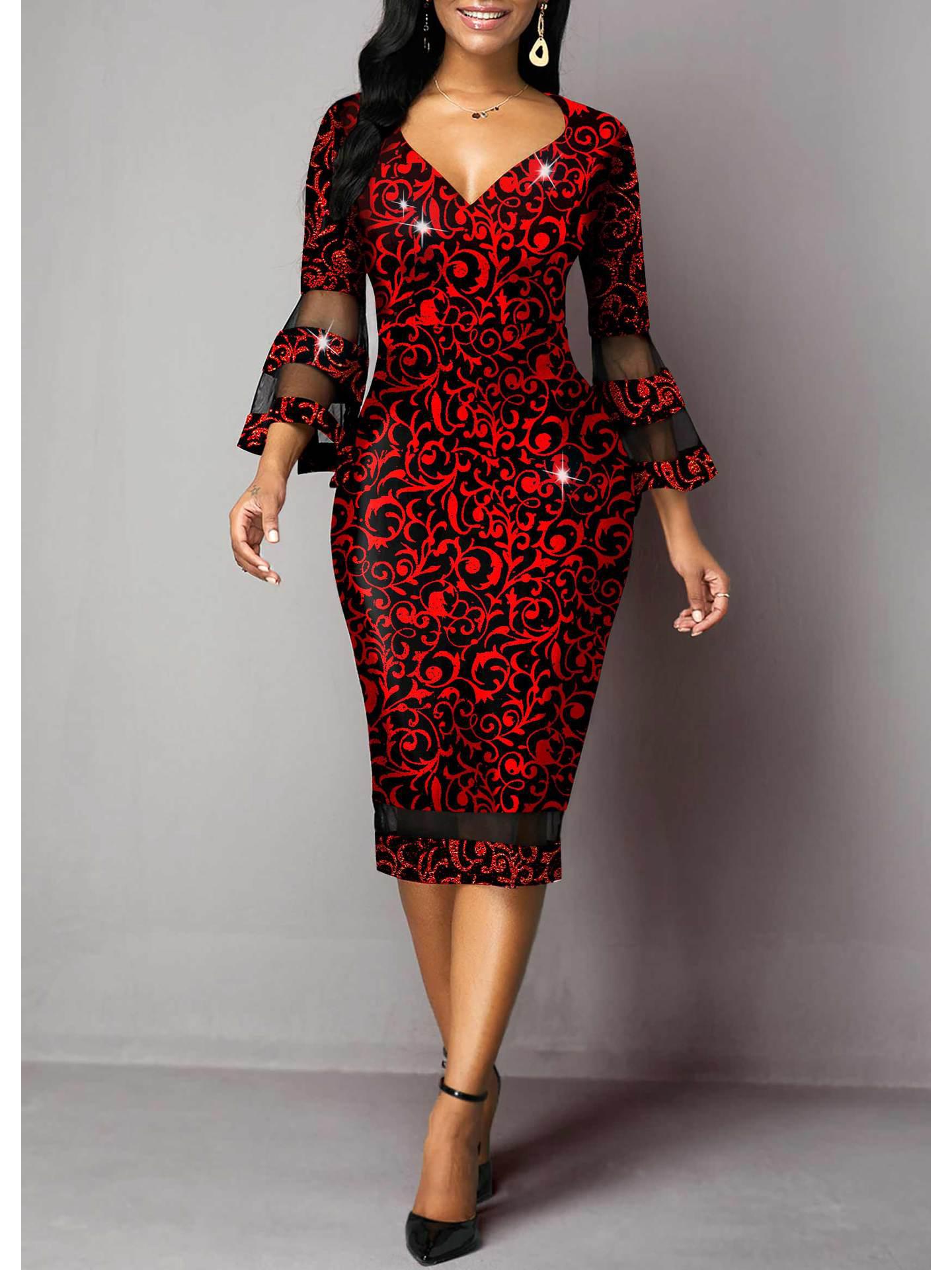 European Elegance: Floral Mesh Patchwork Bodycon Skirt Dress - V-neck Style for Women (2025) Extra Large червоний
European Elegance: Floral Mesh Patchwork Bodycon Skirt Dress - V-neck Style for Women (2025) Extra Large червоний