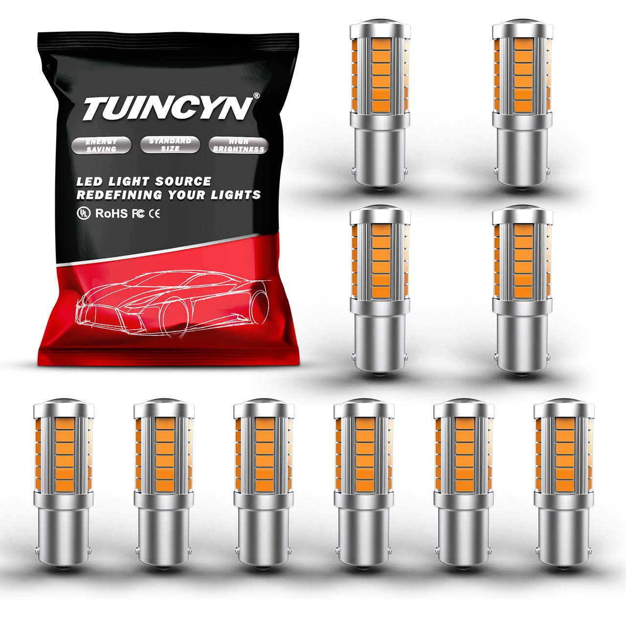 TUINCYN 1156 BA15S P21W Amber 5630 33SMD LED Bulb 900 Lumens 1141 7056 Bright Brake Stop 12V 3.6W (Pack of 10)
TUINCYN 1156 BA15S P21W Amber 5630 33SMD LED Bulb 900 Lumens 1141 7056 Bright Brake Stop 12V 3.6W (Pack of 10)