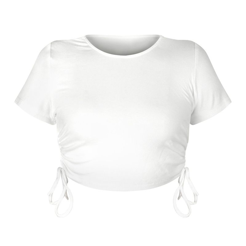 Fashion Sexy Sunken Stripe Crop Top Short Drawstring Lace-up round Neck Short Sleeve T-shirt European and American Women s Clothing Tops Gstd001 S
Fashion Sexy Sunken Stripe Crop Top Short Drawstring Lace-up round Neck Short Sleeve T-shirt European and American Women s Clothing Tops Gstd001 S