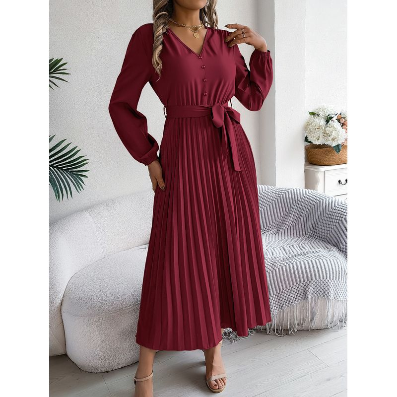 Fall and Winter Elegant Elegance V-neck Buttons Shoelace Large Hem Pleated Maxi Dress Women s Clothing Burgundy XL
Fall and Winter Elegant Elegance V-neck Buttons Shoelace Large Hem Pleated Maxi Dress Women s Clothing Burgundy XL