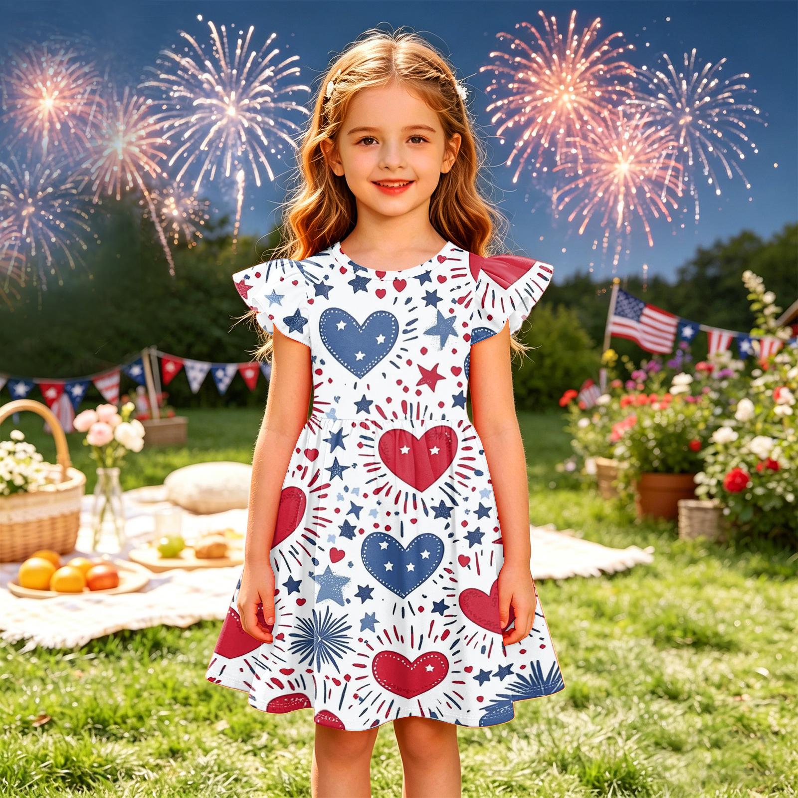 Girls Flutter Sleeve Dress Independence Day Themed Cupcake Print Spliced Skater Dress Toddler Kids Casual Party Dress 130 червоний
Girls Flutter Sleeve Dress Independence Day Themed Cupcake Print Spliced Skater Dress Toddler Kids Casual Party Dress 130 червоний