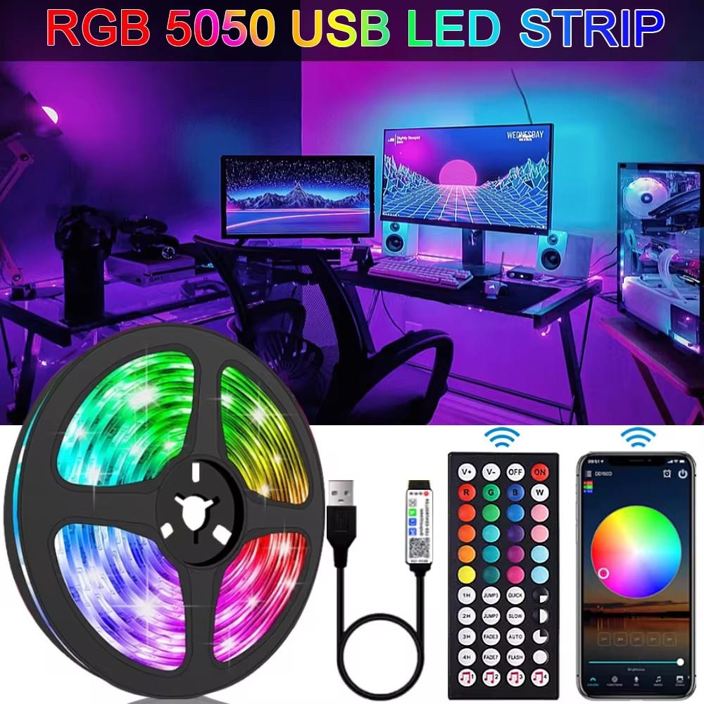 RGB 5050 Светодиодная лента с пультом управления и управлением через приложение, светодиодная подсветка для телевизора, гибкая лента, USB 5V светодиодная подсветка для украшения игровой комнаты ПК 1m
RGB 5050 Светодиодная лента с пультом управления и управлением через приложение, светодиодная подсветка для телевизора, гибкая лента, USB 5V светодиодная подсветка для украшения игровой комнаты ПК 1m