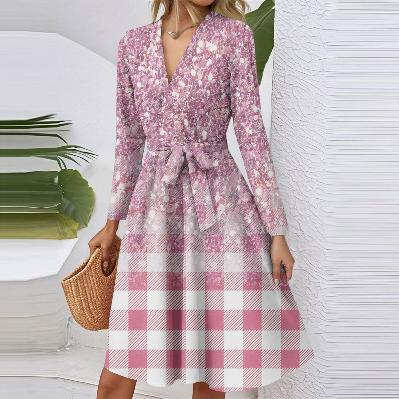 Women s Fashion Casual V-Neck Long Sleeve Waist Plaid Print Midi Dress M рожевий
Women s Fashion Casual V-Neck Long Sleeve Waist Plaid Print Midi Dress M рожевий