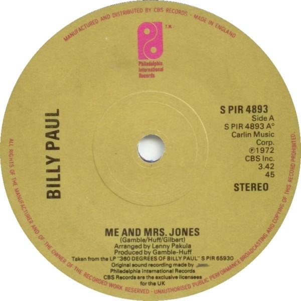 7inch Record BILLY PAUL - Me And Mrs. Jones SPIR4893 Philadelphia In 1977 UK Soul/Funk Used
7inch Record BILLY PAUL - Me And Mrs. Jones SPIR4893 Philadelphia In 1977 UK Soul/Funk Used