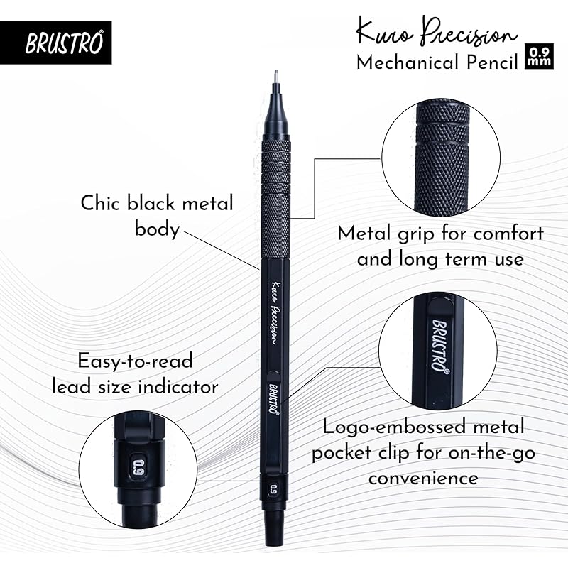 Brustro Kuro Precision Mechanical Pencil | Tip Size - 0.9Mm With 20 - Hb And 20-2B Leads, 3 Eraser Refills| Ideal For Wr 11 чёрный
Brustro Kuro Precision Mechanical Pencil | Tip Size - 0.9Mm With 20 - Hb And 20-2B Leads, 3 Eraser Refills| Ideal For Wr 11 чёрный