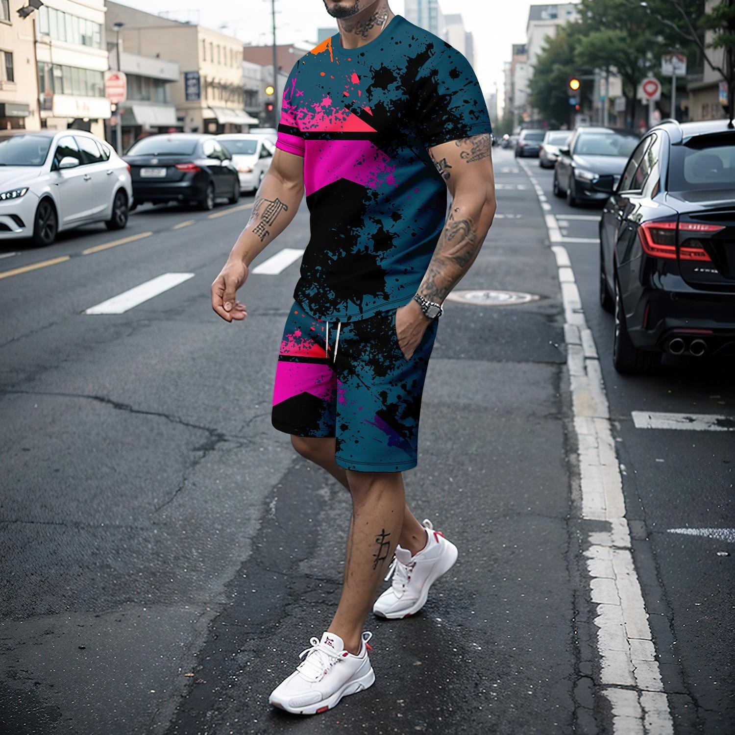 Summer men s 3D line splicing short-sleeved shorts sportswear suitable for jogging XL
Summer men s 3D line splicing short-sleeved shorts sportswear suitable for jogging XL