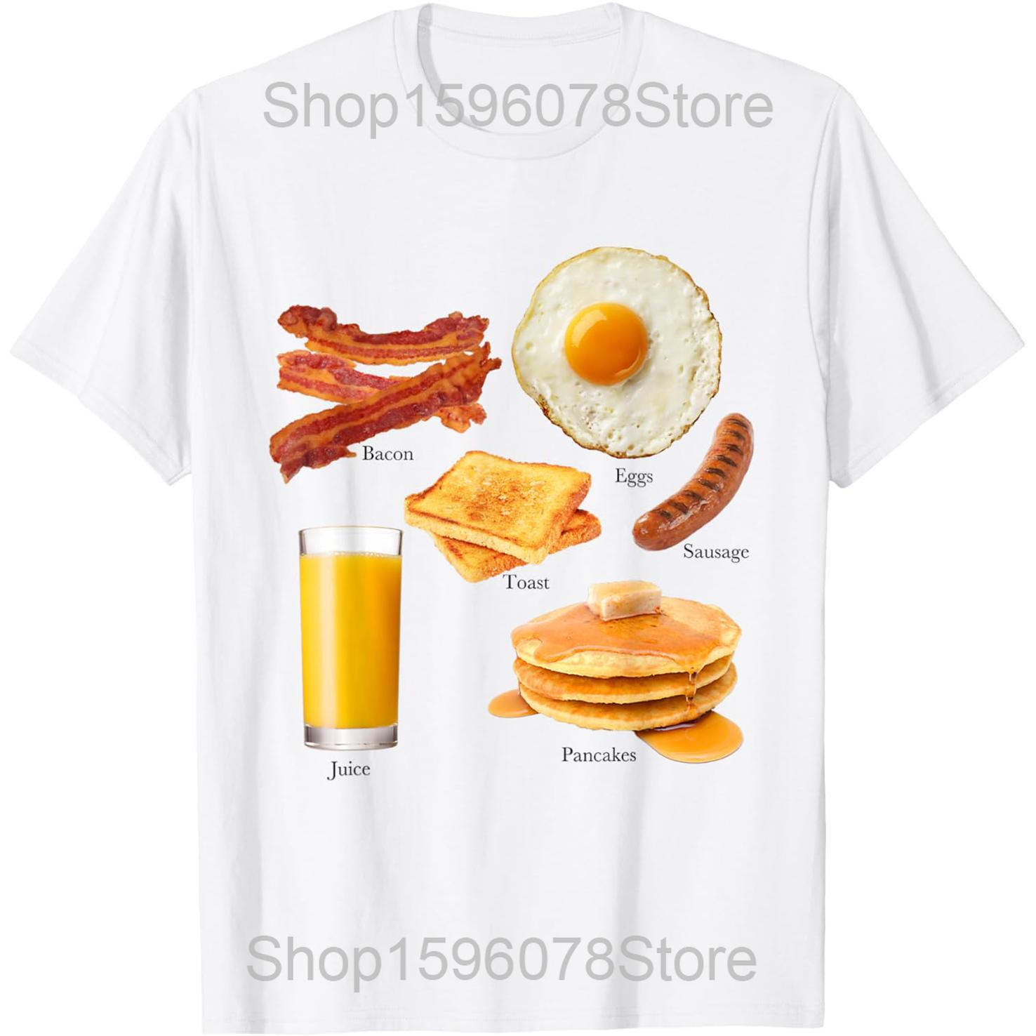 Classic Breakfast Foods Bacon Eggs Pancakes Retro T Shirts Men Cotton Humor Streetwear Tee Short Sleeve Unisex Loose Clothing S
Classic Breakfast Foods Bacon Eggs Pancakes Retro T Shirts Men Cotton Humor Streetwear Tee Short Sleeve Unisex Loose Clothing S