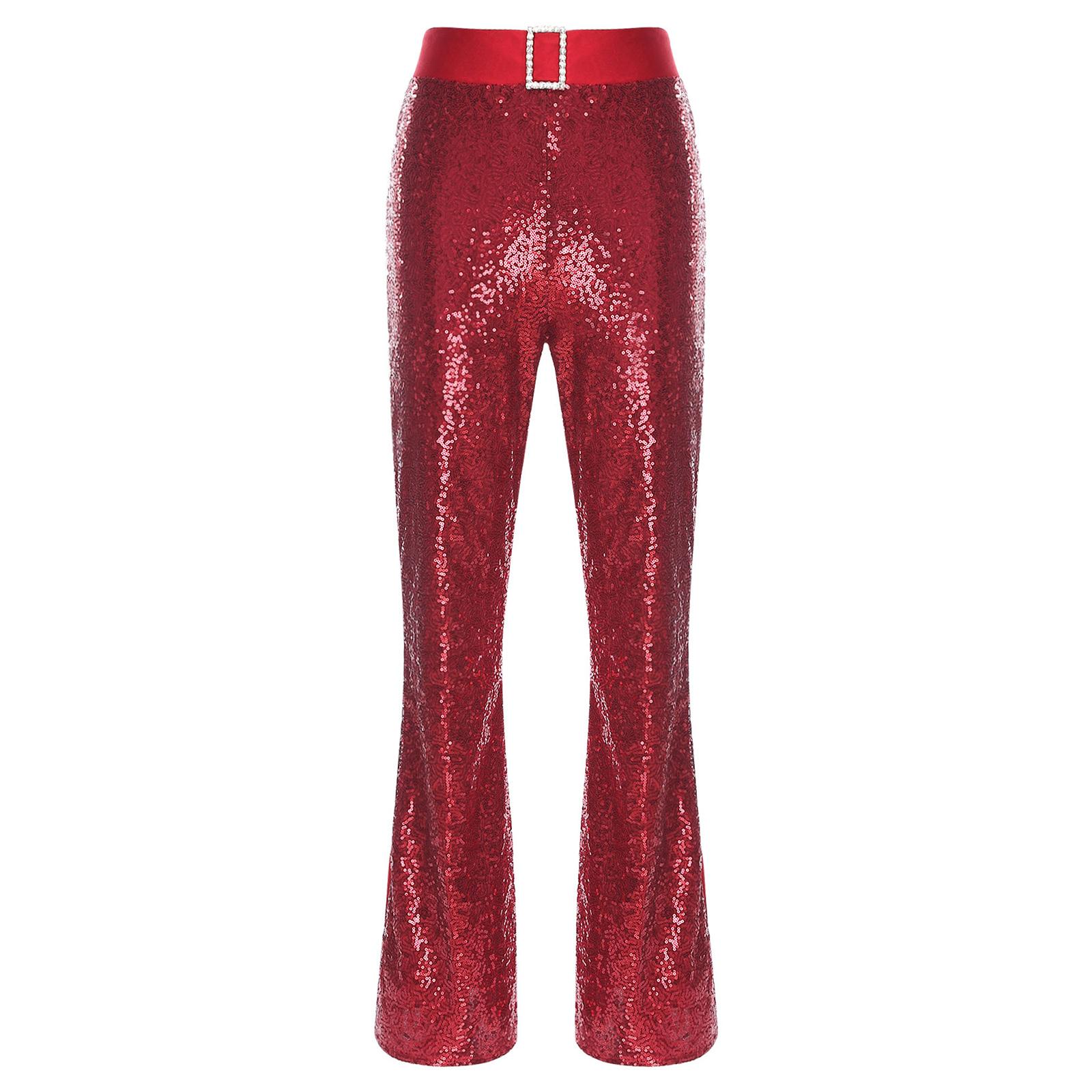 Жіночі блискучі штани для джазових танців з паєтками, розкльошеного дизайну, з еластичною високою талією, декоровані стразами, штани-кльош S бордовий
Жіночі блискучі штани для джазових танців з паєтками, розкльошеного дизайну, з еластичною високою талією, декоровані стразами, штани-кльош S бордовий