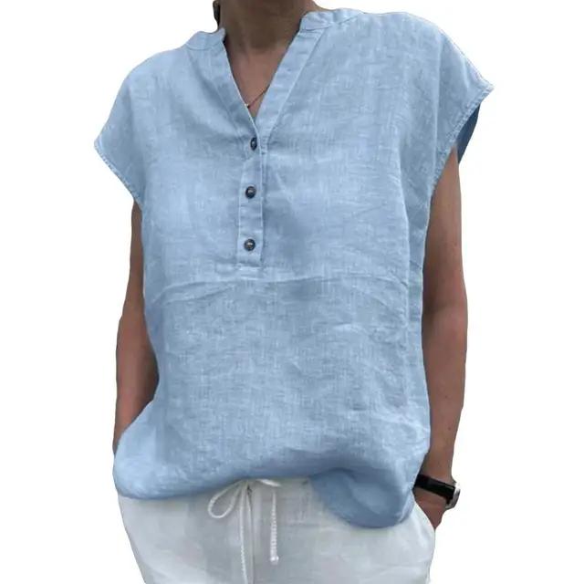 Women T-shirt Cotton Linen Summer Blouse Solid Color Simple Short Sleeve V Neck Quick Dry Daily Clothes Ropa Mujer Blusas 3XL синій
Women T-shirt Cotton Linen Summer Blouse Solid Color Simple Short Sleeve V Neck Quick Dry Daily Clothes Ropa Mujer Blusas 3XL синій