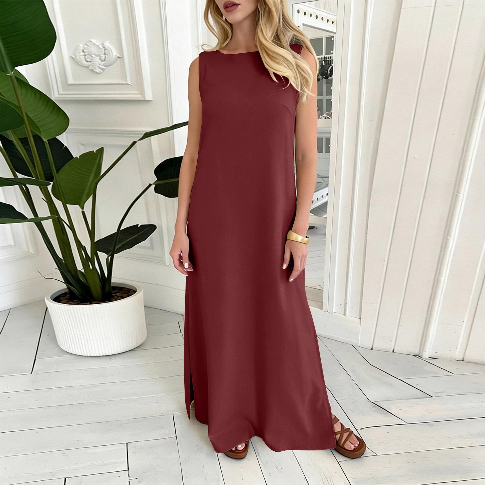 Women s Fashion Round Neck Sleeveless Colour Casual Resort Maxi Dress With Split Hem In Cotton-Linen Blend XL винний
Women s Fashion Round Neck Sleeveless Colour Casual Resort Maxi Dress With Split Hem In Cotton-Linen Blend XL винний