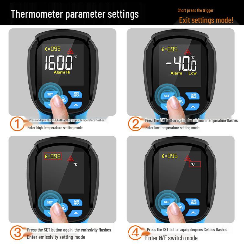 ИК05 Синий Ручной Инфракрасный Термометр для Высоких Температур: Промышленное, Водное, Масляное, Влажностное и Кондиционерное Использование IR05 (-40°C to 1200°C)
ИК05 Синий Ручной Инфракрасный Термометр для Высоких Температур: Промышленное, Водное, Масляное, Влажностное и Кондиционерное Использование IR05 (-40°C to 1200°C)