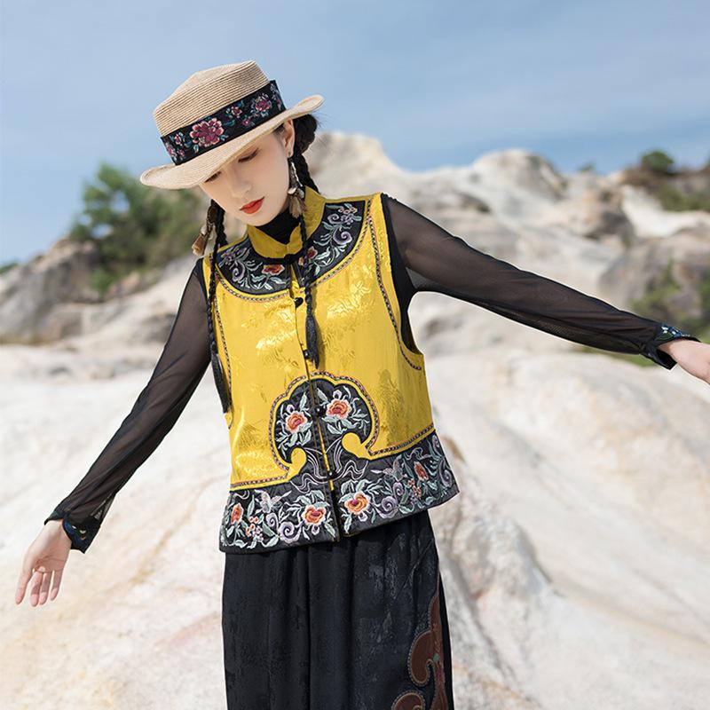 Женский кардиган в этническом стиле с вышивкой, цветочным узором, воротником-стойкой, без рукавов, в ретро-стиле M жёлтый
Женский кардиган в этническом стиле с вышивкой, цветочным узором, воротником-стойкой, без рукавов, в ретро-стиле M жёлтый