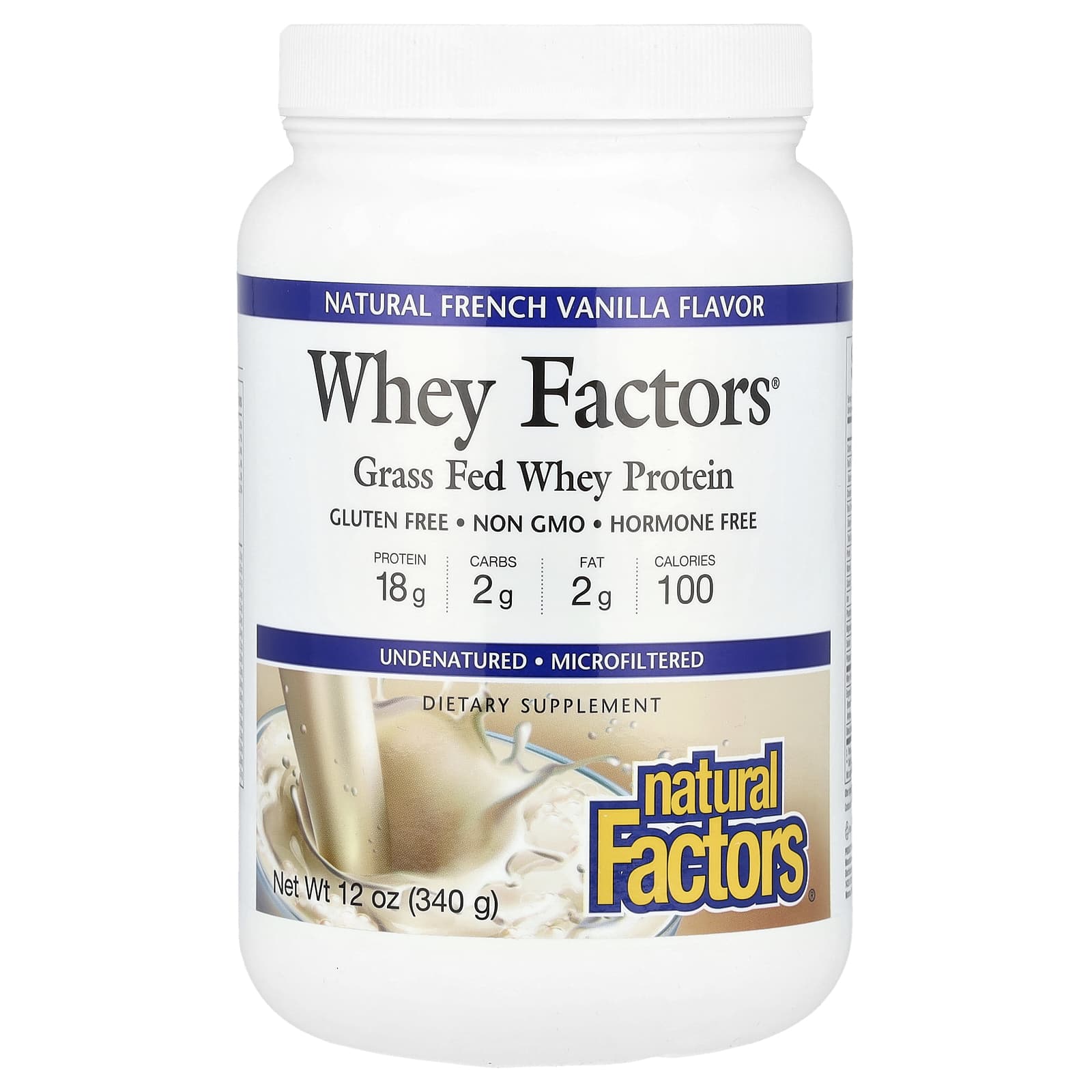 Natural Factors, Whey Factors, Grass-Fed Whey Protein, Natural French Vanilla, 12 oz (340 g)
Natural Factors, Whey Factors, Grass-Fed Whey Protein, Natural French Vanilla, 12 oz (340 g)