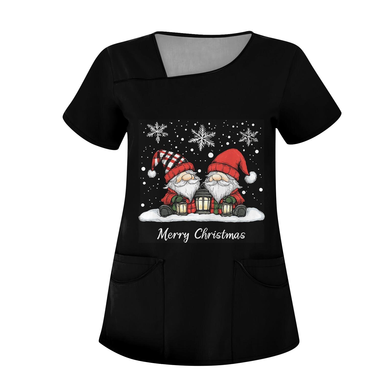 Женская повседневная рабочая одежда с короткими рукавами и наклонным воротником с принтом и двойными карманами M чёрный