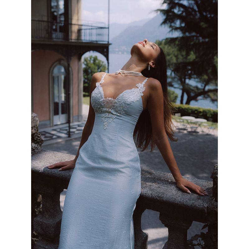 Lacemade Moon Sea Tide French style Heavy Industry Design Sense Blue Sling Princess Dress Lace Stitching Dress Light blue. 1S
Lacemade Moon Sea Tide French style Heavy Industry Design Sense Blue Sling Princess Dress Lace Stitching Dress Light blue. 1S