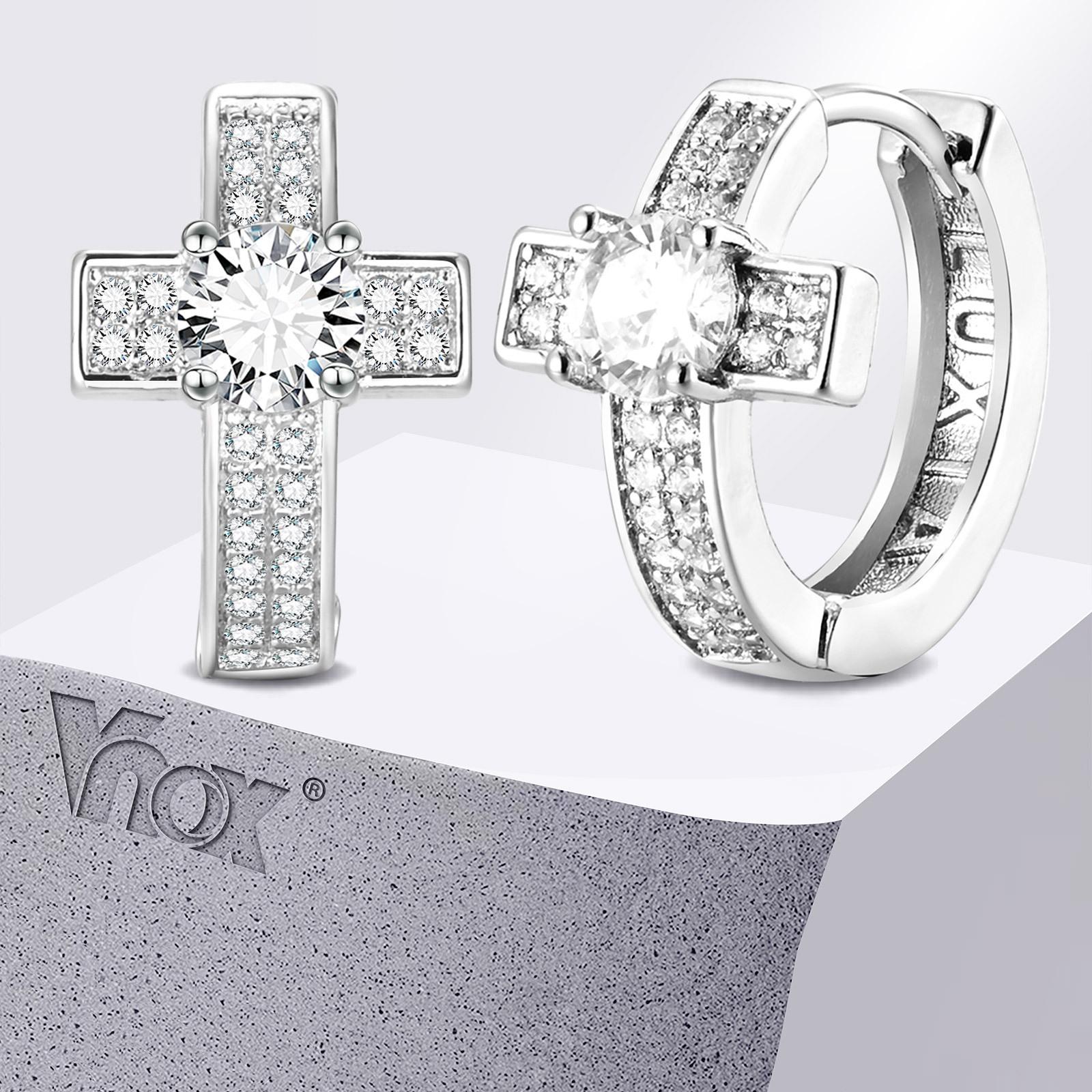 Vnox Unisex Cross Hoop Earrings with Bling AAA CZ Stone Centered, Round Cubic Zirconia Crystal Huggies Earrings for Women Men
Vnox Unisex Cross Hoop Earrings with Bling AAA CZ Stone Centered, Round Cubic Zirconia Crystal Huggies Earrings for Women Men