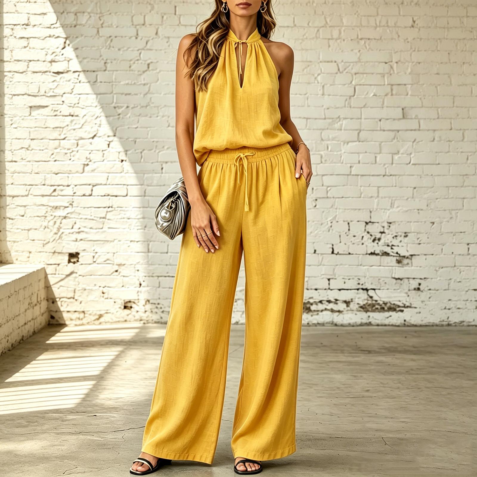 Women Sleeveless Halter Neck Loose Fit Tank Top and Wide Leg Pants Two Piece Set Casual Summer Outfit S жовтий
Women Sleeveless Halter Neck Loose Fit Tank Top and Wide Leg Pants Two Piece Set Casual Summer Outfit S жовтий