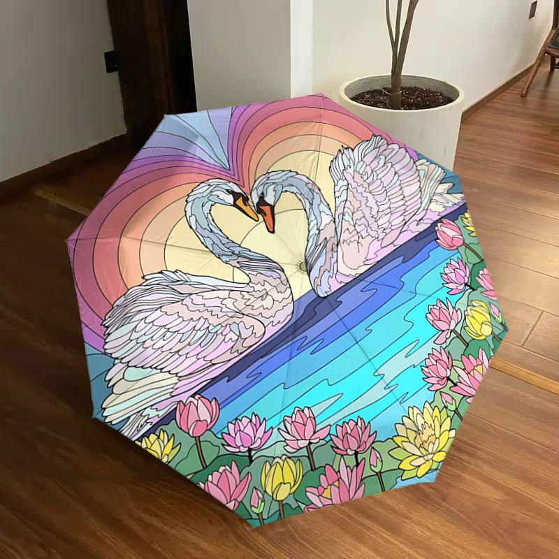 Romantic Swan Sunset Heart-Shaped Automatic Opening/Closing Umbrella with Lotus Flowers - Portable Folding Design, 8-Bone Iron Frame Outdoor
Romantic Swan Sunset Heart-Shaped Automatic Opening/Closing Umbrella with Lotus Flowers - Portable Folding Design, 8-Bone Iron Frame Outdoor