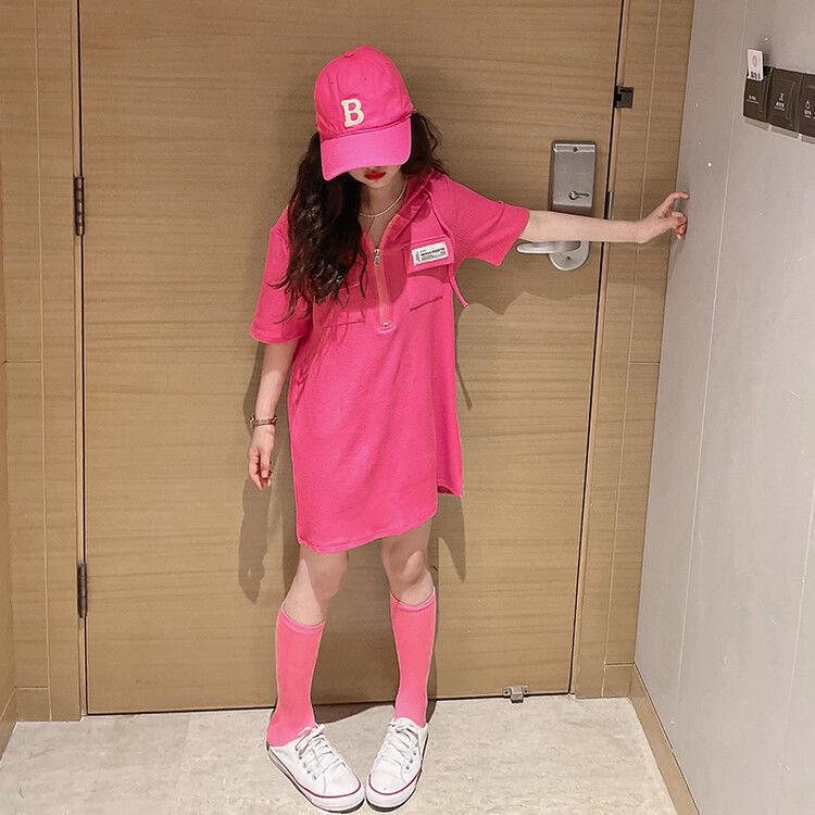 Платье принцессы в корейском стиле с капюшоном для девочек - с короткими рукавами, летний стиль футболки для детей 150 красный