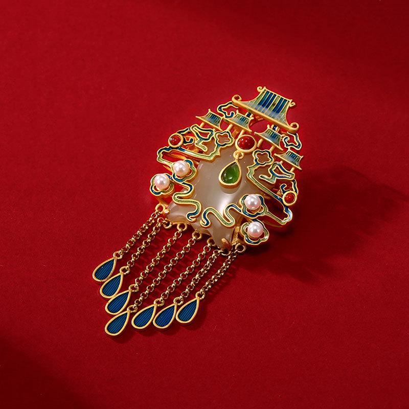 Luxurious Hetian Jade Imitation Brooch with Retro Chinese Tassel and Cold Enamel Corsage for Women Single Brooch/Can Be Used as Pendant
Luxurious Hetian Jade Imitation Brooch with Retro Chinese Tassel and Cold Enamel Corsage for Women Single Brooch/Can Be Used as Pendant