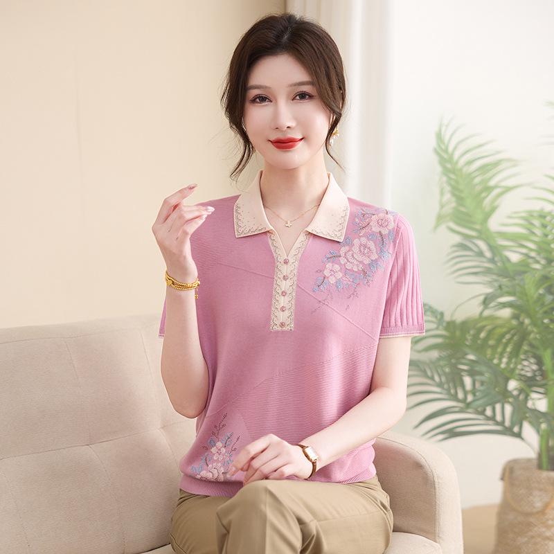 Plus-Size Pure Silk Embroidered Lapel T-Shirt for Middle-Aged and Elderly Women - Loose, Summer Knit, Noble Style 3XL (120-135 lbs) розовый/фиолетовый
Plus-Size Pure Silk Embroidered Lapel T-Shirt for Middle-Aged and Elderly Women - Loose, Summer Knit, Noble Style 3XL (120-135 lbs) розовый/фиолетовый